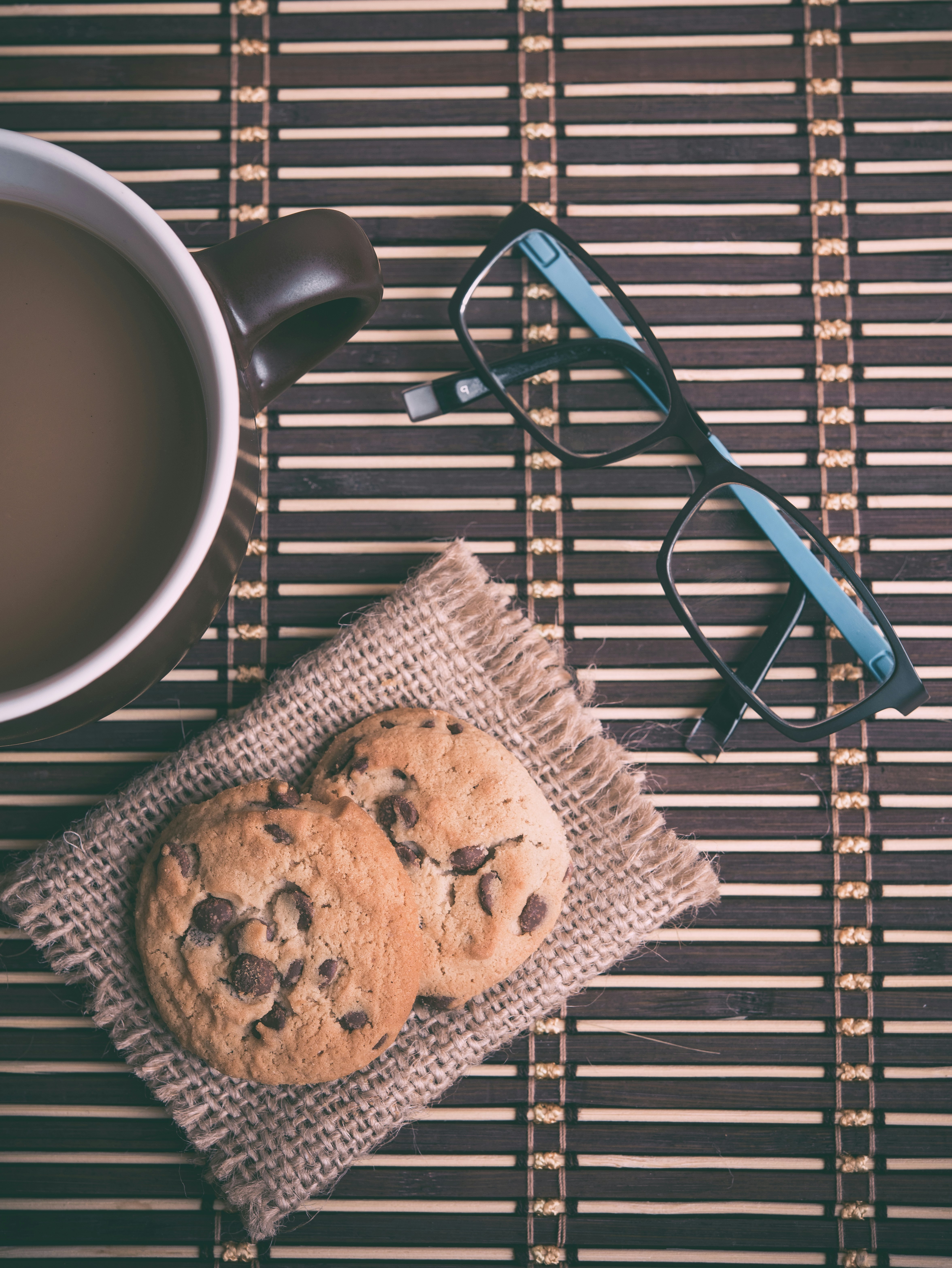 chocolate chip cookies and eyeglasses